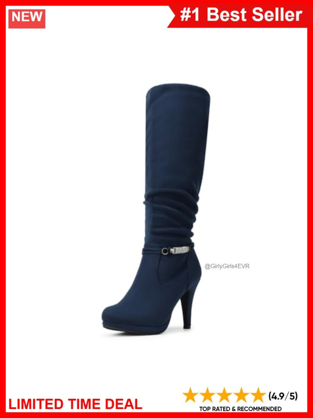 Knee High Stiletto Platform Boots Faux Leather Faux Fur Lined